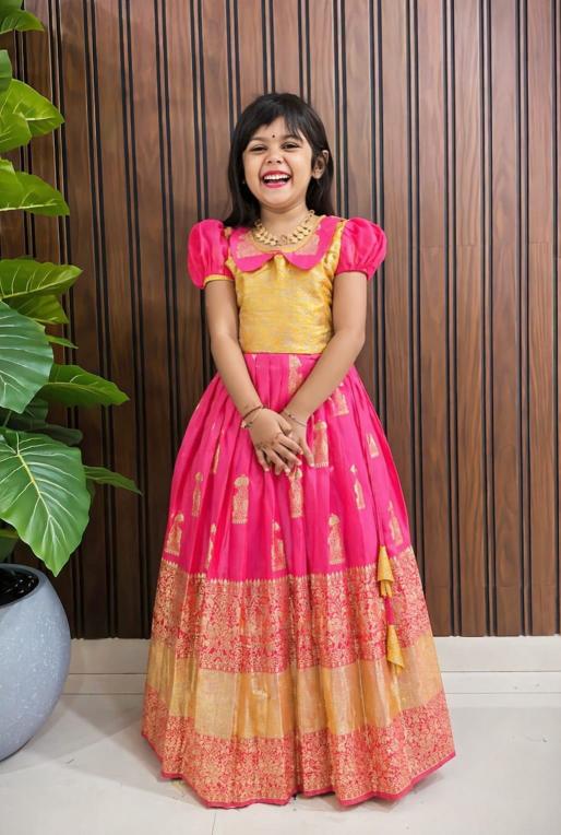 kids lehenga lichi silk Yellow Bulk buying kids clothes